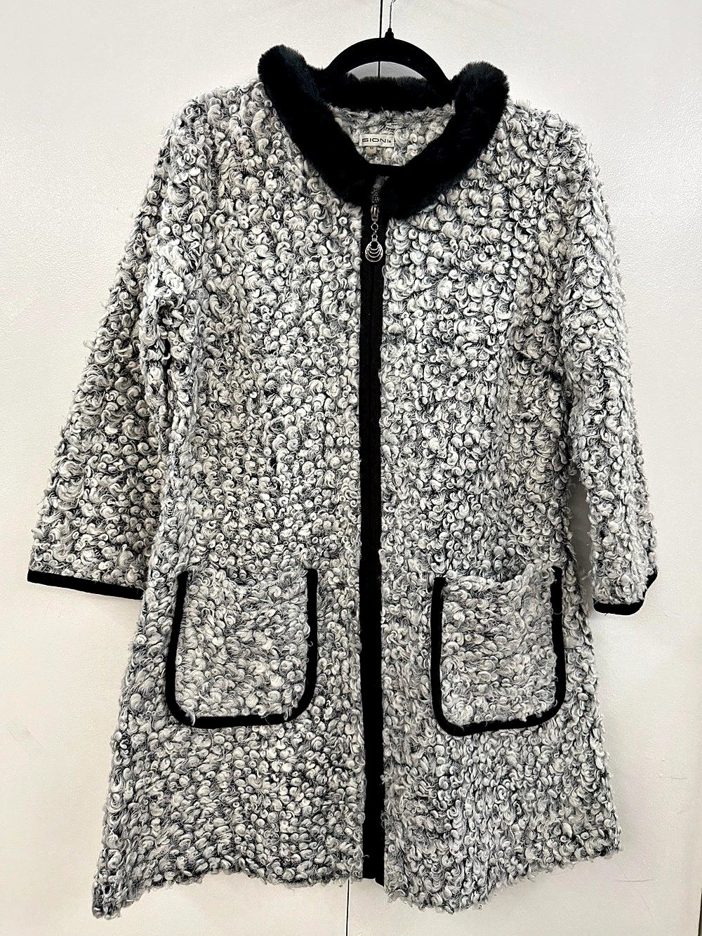 SIONI Grey Curly Faux Fur Statement Coat Size M